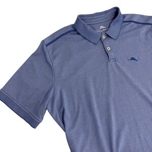 Tommy Bahama Blue Polo Shirt Mens L Short Sleeve Cotton Blend Lightweight Summer